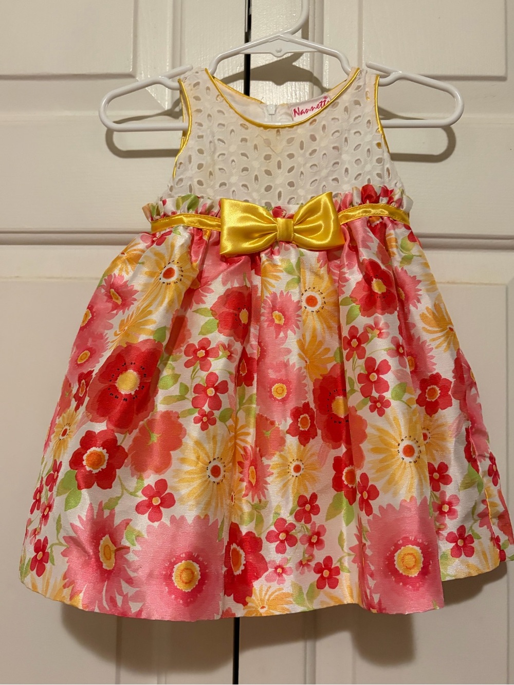 Nannette Infant Pink Floral Lace Bodice Dress with Yellow Bow